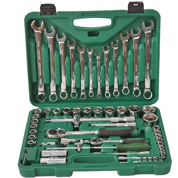 61-Piece Mechanics Socket Tool Set | 1/4" & 1/2" Drive, 90-Tooth Ratchet, Chrome Vanadium, Auto Repair