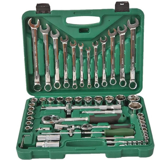 61-Piece Mechanics Socket Tool Set | 1/4" & 1/2" Drive, 90-Tooth Ratchet, Chrome Vanadium, Auto Repair