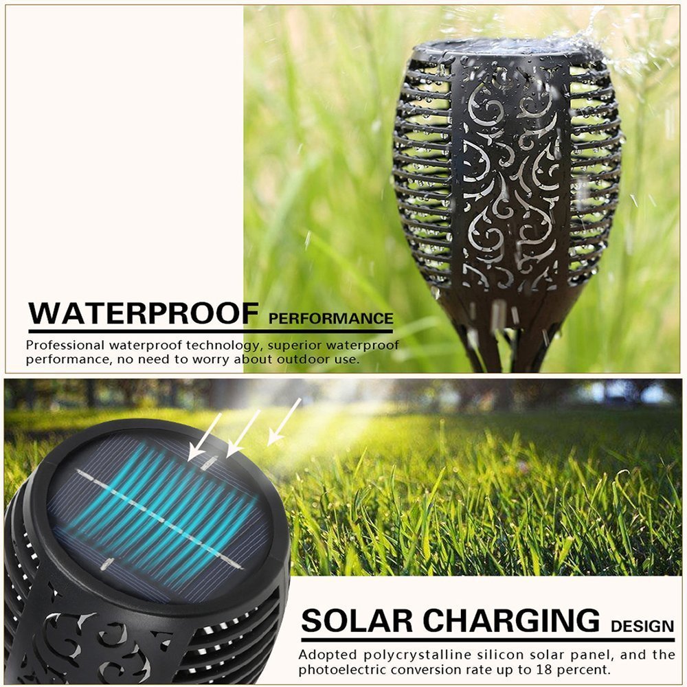 Solar LED Outdoor Torch Flame Garden Light | IP65 | 350 Lux | 10hr Runtime | 5.5V Solar | 2200mAh | Auto On/Off | 33–96 LED | 1–4pc | Garden, Lawn & Pathway