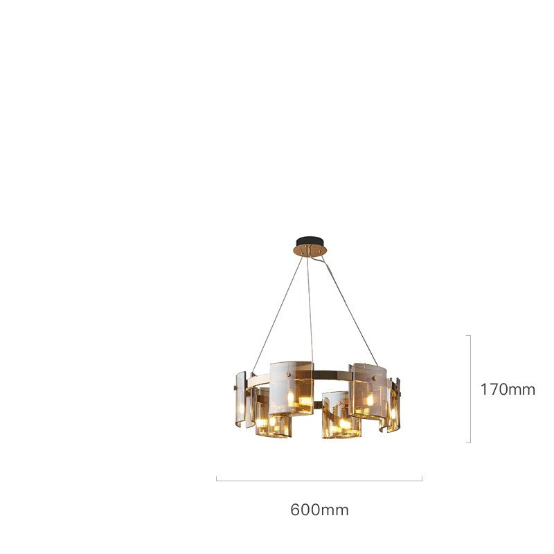 Modern Glass Fish-Shape LED Chandelier | 6 & 9 Heads, Amber & Smoke Grey, Tricolor Dimming, 220V, 10-15㎡