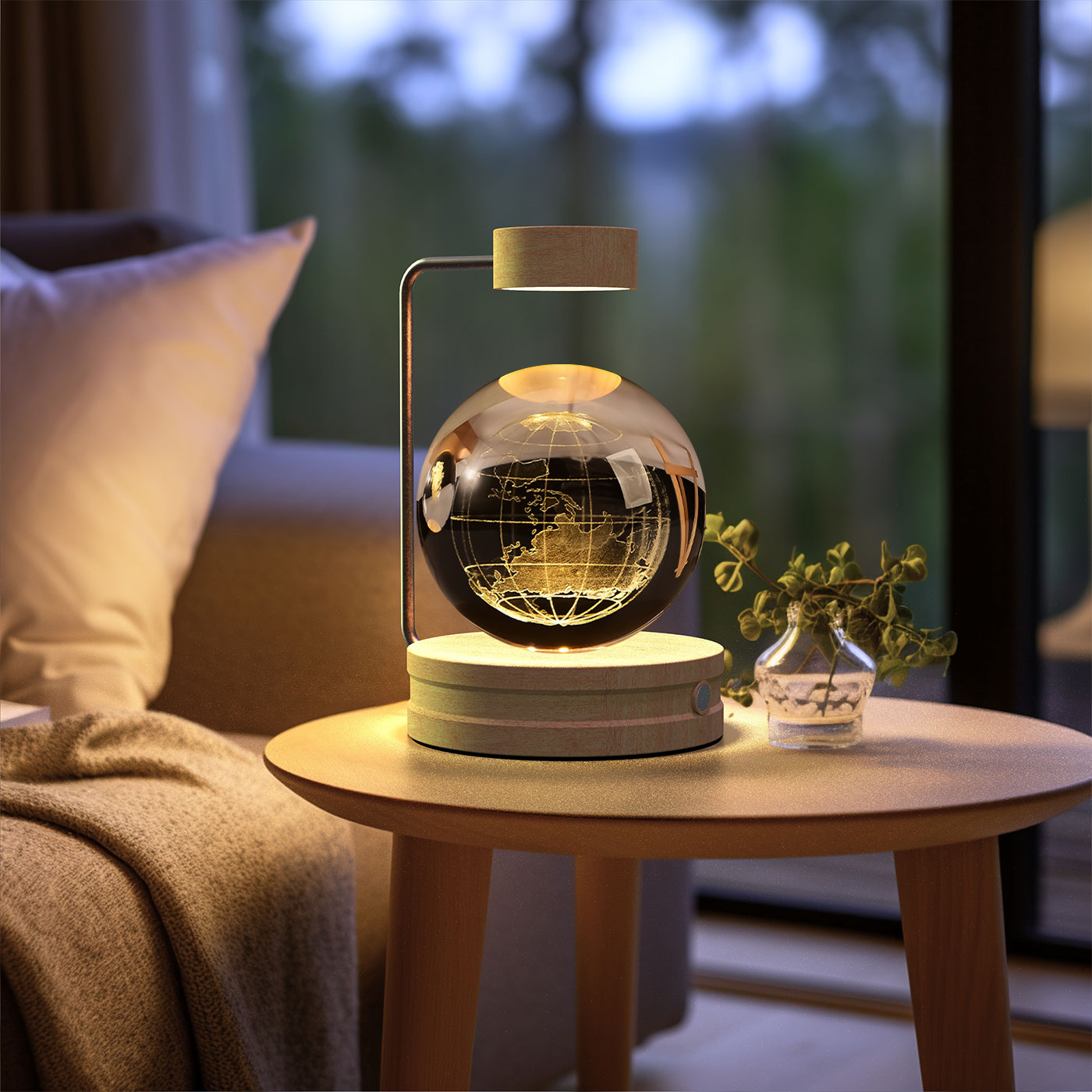 3D Crystal Glass LED Night Light | Touch Switch | USB Rechargeable | Walnut Wood Base | 27 Designs | Dark & Light Wood | Bedroom, Gift & Home Decor