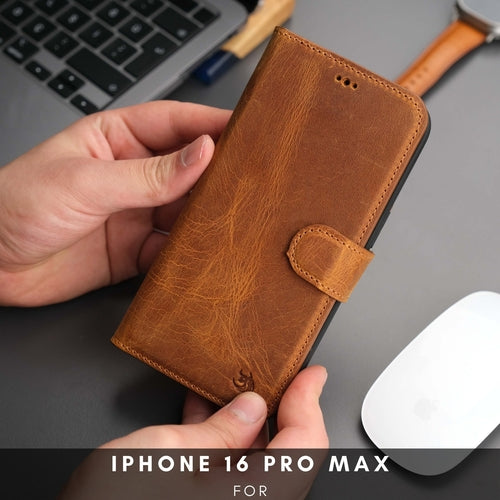 Leather MagSafe Wallet Case for iPhone 16 Pro – Full-Grain with RFID Blocking
