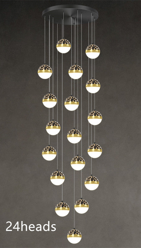 D6468 Nordic Minimalist LED Staircase Chandelier | Iron & PMMA, 5000K, Tricolor Dimming, 6-68 Heads, 111-240V