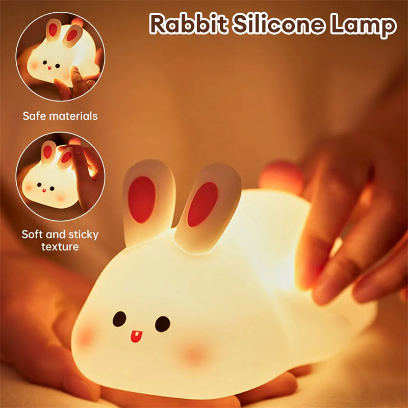 Cute Silicone Animal Night Light for Kids | Touch | 3 Brightness | 30-Min Timer | 1200mAh | Type-C | 6–8hr | 143×109×85mm | Bunny & Duck | Bedroom & Nursery Gift