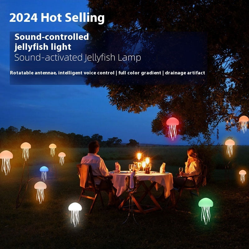 Voice-Control Jellyfish Mood Lamp | 17 RGB | 12 LED | 1000mAh | Type-C | 85×166mm | 9 Tentacles | Touch & Voice | Hanging & Base | Bedroom, Desk & Kids Night Light