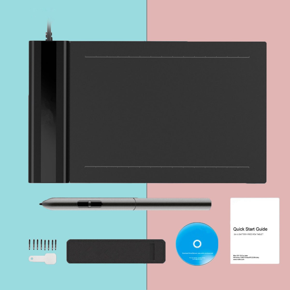 S640 Graphics Drawing Tablet | 6×4" | 8192 Pressure Levels | 5080 LPI | Battery-Free Pen | USB | Black