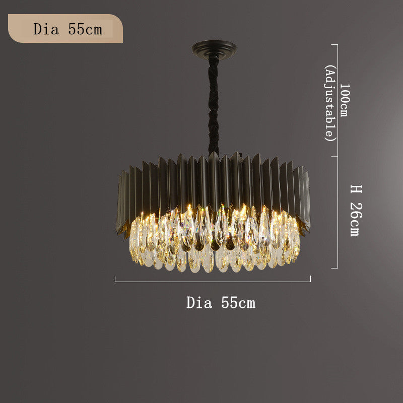 Modern Black Iron & K9 Crystal LED Chandelier | Tricolor Dimming, 7 Sizes, Round & Oval, 111-240V