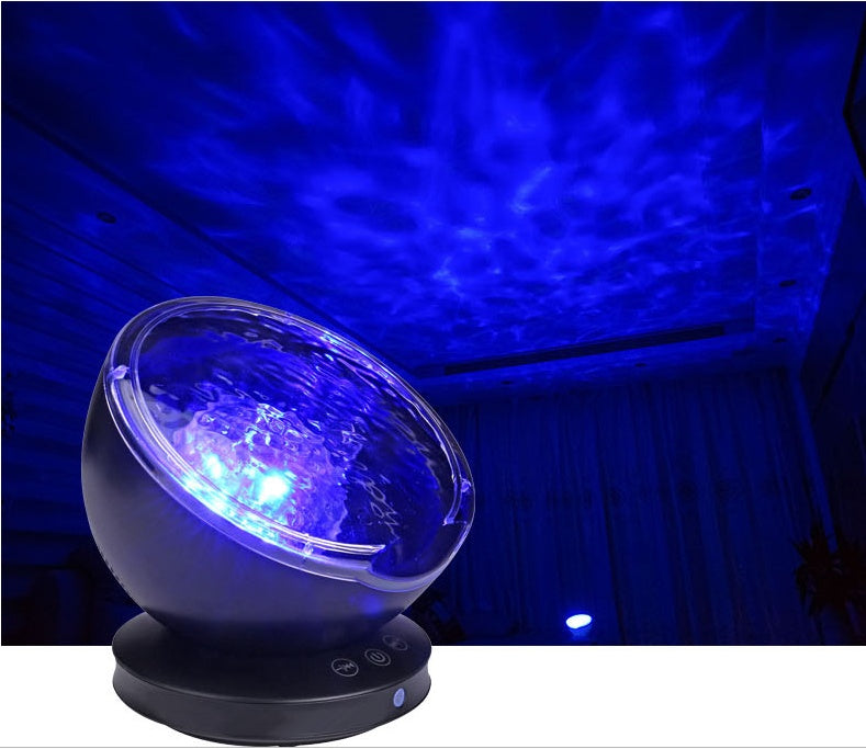 Ocean Wave Projector Night Light | Built-In Speaker | Remote & TF Card | USB & Battery | Aurora Projection | Black & White