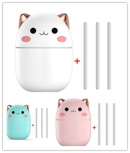 Cute Cat Mini USB Humidifier & Aroma Diffuser | Ultra-Silent | Cool Mist | LED | Electroplated ABS | Green, Pink & White