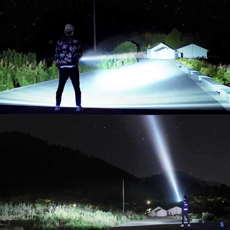 High-Power LED Tactical Flashlight | 20W | 200–500m Range | Aluminium Alloy | Rechargeable | L2 2500mAh & P70 5500mAh | Camping, Hiking, Hunting & Emergency