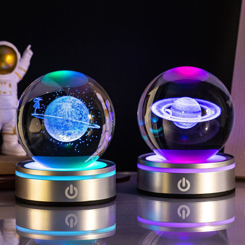 3D Inner Carving Luminous Crystal Ball Night Lamp | 8cm | USB | Colourful Gradient | Touch Base | 13 Designs | Gift