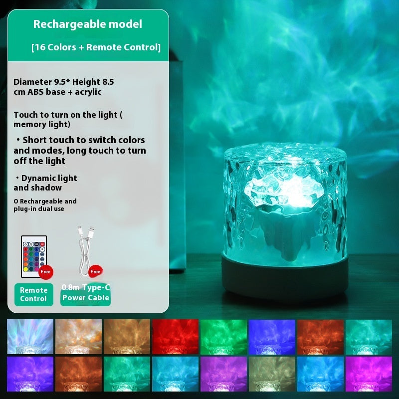 Water Ripple Crystal Atmosphere Lamp | Acrylic | USB Rechargeable | Touch & Remote Control | 40,000hr LED | Dynamic Ripple Projection | RGB 16-Colour & Tricolor | Bedroom, Dining & Outdoor