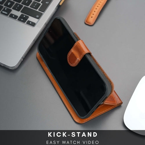 Leather MagSafe Wallet Case for iPhone 16 Pro – Full-Grain with RFID Blocking
