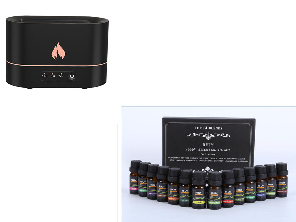 Flame Effect Aromatherapy Humidifier | USB 5W | ≤36dB | 2–8hr Timer | Auto Power-Off | 10m² | Aroma Diffuser | Mood Light | Black & White