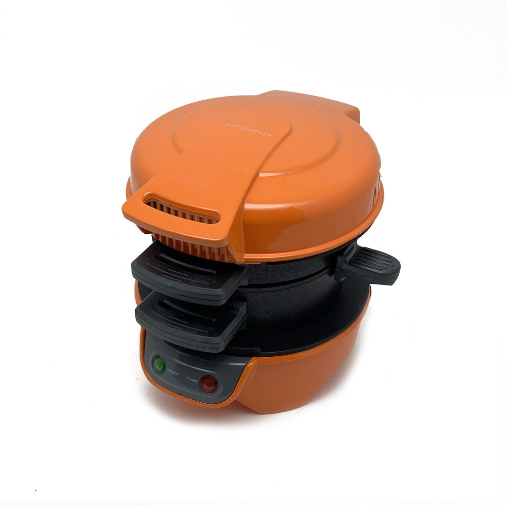 Multifunctional Breakfast Sandwich Maker | 750W | 220V | Toasts, Eggs, Pizza & Waffles | 2 Baking Trays | Mechanical | Bright Red, Orange & Silver | AU, EU, UK & US Plug