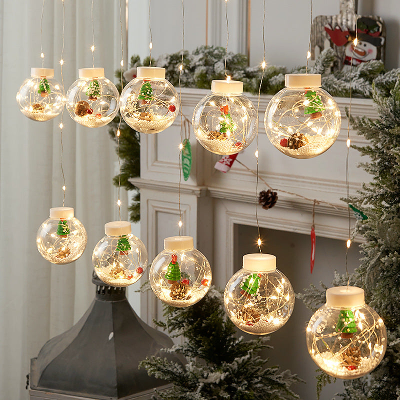 10-Piece LED Christmas Wishing Ball String Lights | PVC | Snowman, Santa & Christmas Tree | Window & Room Decoration | Fairy Curtain Light