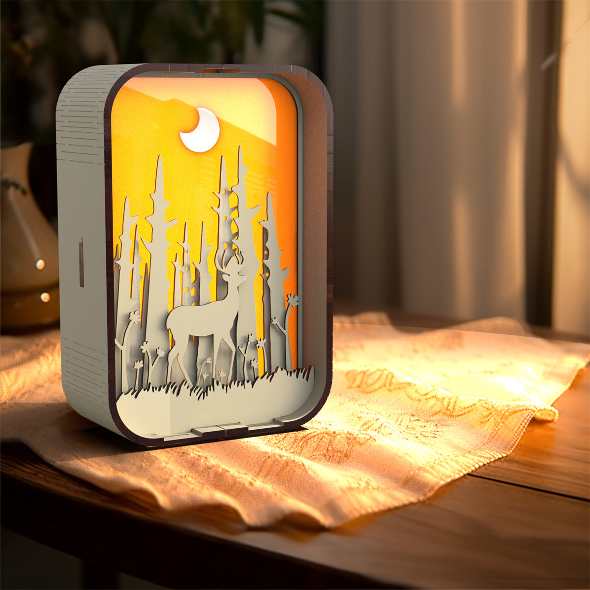 Laser-Engraved Wooden Night Light | Basswood & Black Walnut | USB | Touch Switch | Dimmable | 9.5×5×12.5cm | Bedside & Desktop Decor | Birthday Gift