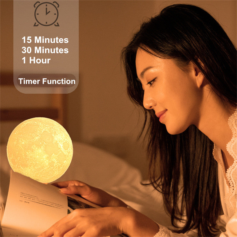 3D Rotating Moon Lamp | PLA + Oak Base | Remote & Touch Control | 3 Colour Modes | 360° Rotation | USB | 12cm, 15cm & 18cm | Home, Bedroom & Gift