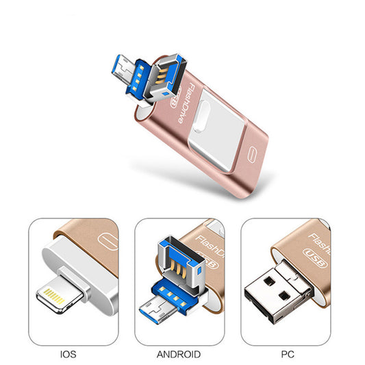 3-in-1 Metal USB Flash Drive | Phone & Computer Compatible | 8GB–256GB | Black, Gold, Rose Gold, Silver