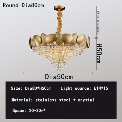 Gold Stainless Steel Crystal LED Chandelier | 3 Sizes, Round & Oval, 220V, 10-40㎡, Living Room & Dining