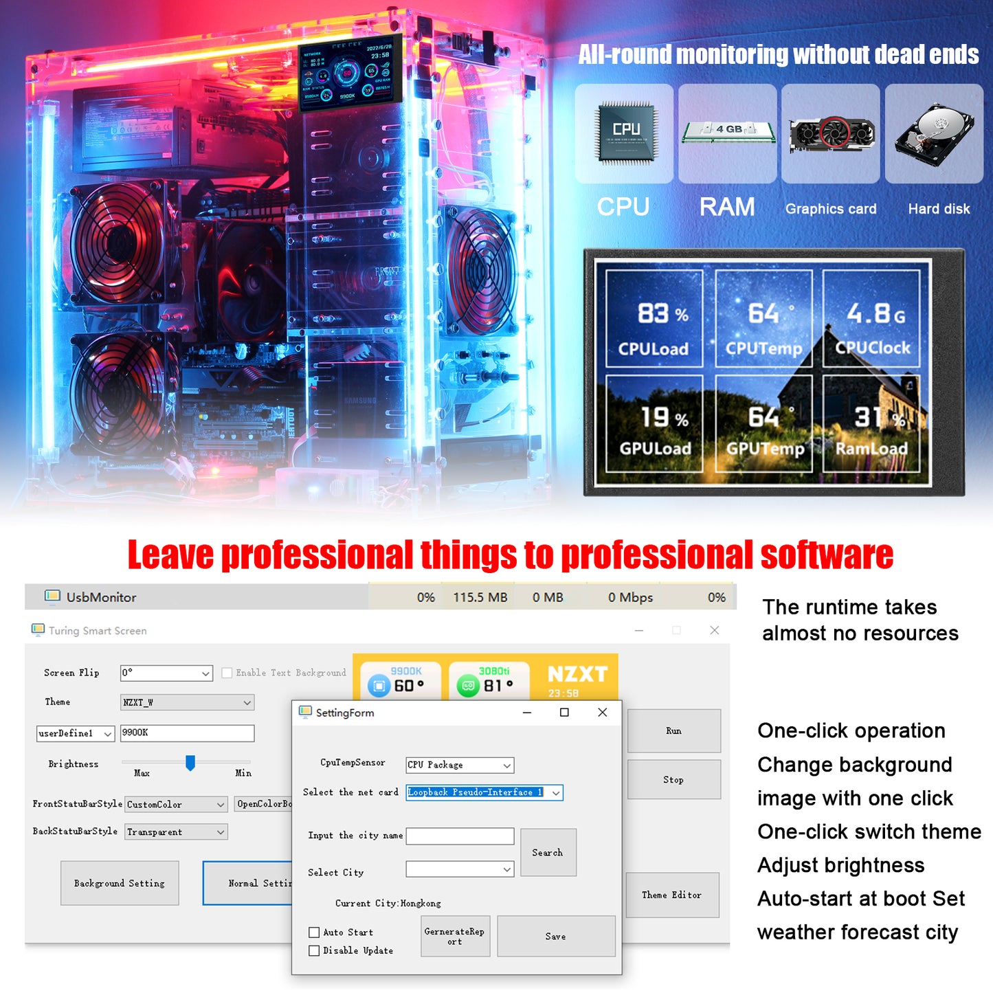 3.5" USB IPS Secondary Monitor | PC Chassis Screen | Date Display | Type-C | IPS Full View