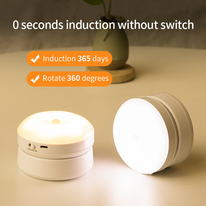 Rotating PIR Motion Sensor Night Light | USB Rechargeable | 120° | 3–5m | ON/OFF/AUTO | 83×83×56mm | ABS | Corridor, Wardrobe, Garage & Stairway | White & Yellow Light