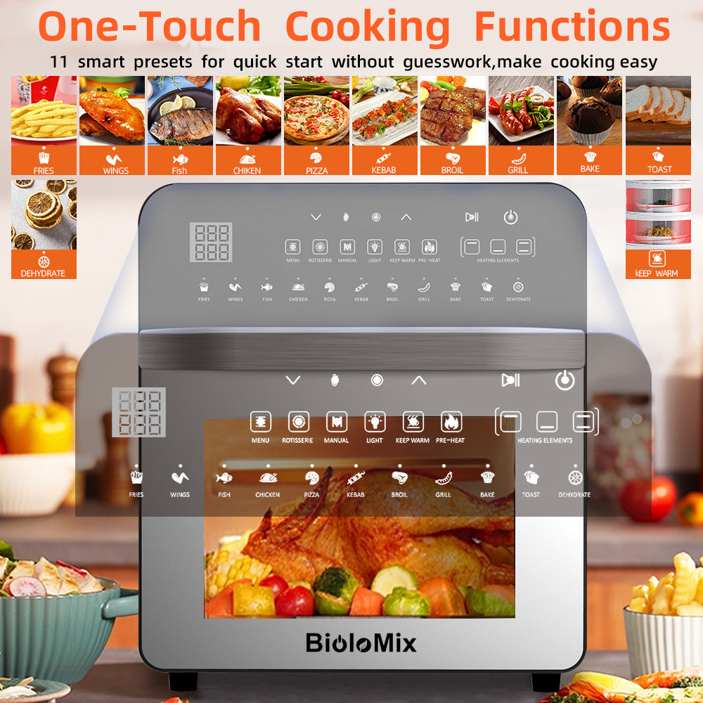 15L Rotisserie Air Fryer Oven | 1700W, 50-220°C, 360° Rotation, Touch Panel, Stainless Steel, EU/UK Plug