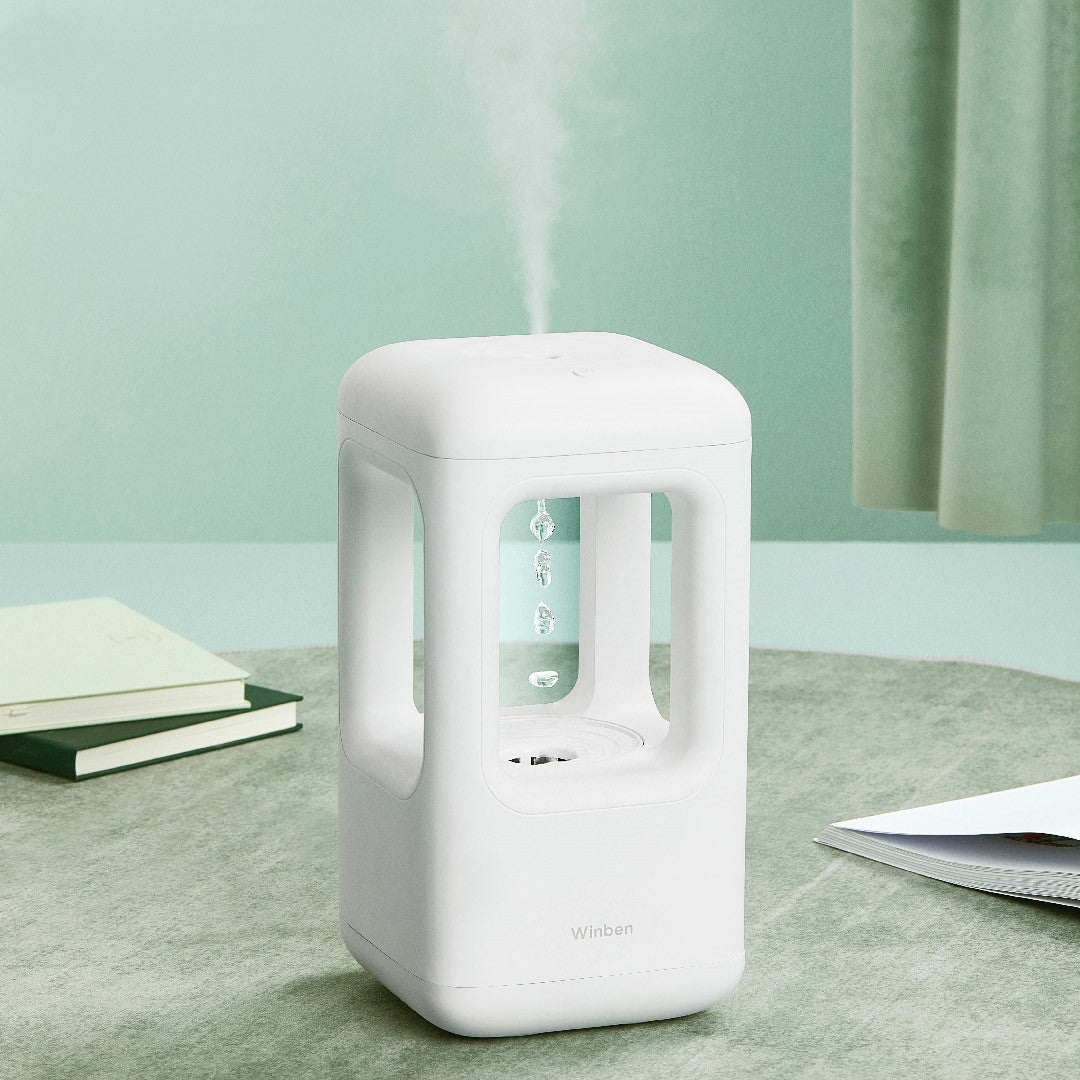 Anti-Gravity Water Drop Humidifier | 500ml | Type-C | Optical Backflow Effect | Ambient Light | Sleep Mode | White Noise <40dB | Bedroom & Desktop