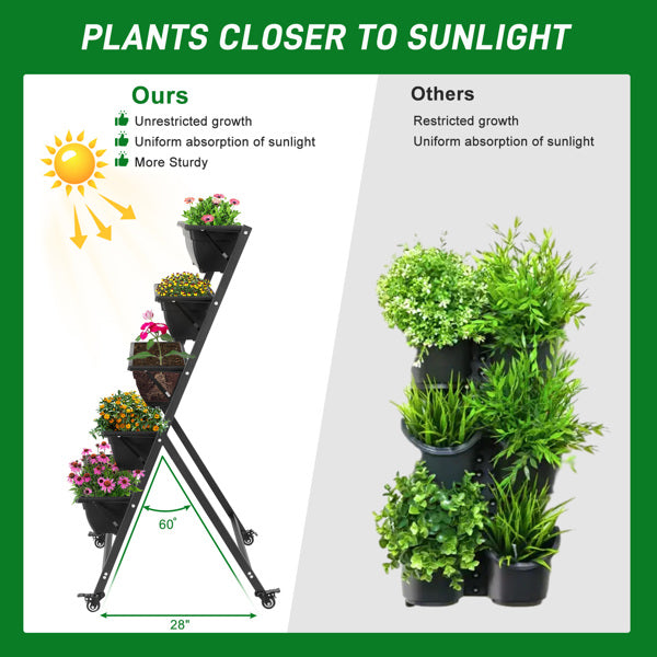 5-Tier Vertical Garden Bed with Wheels | UV-Protected PE, 4 Lockable Wheels, Drainage Holes, Indoor & Outdoor