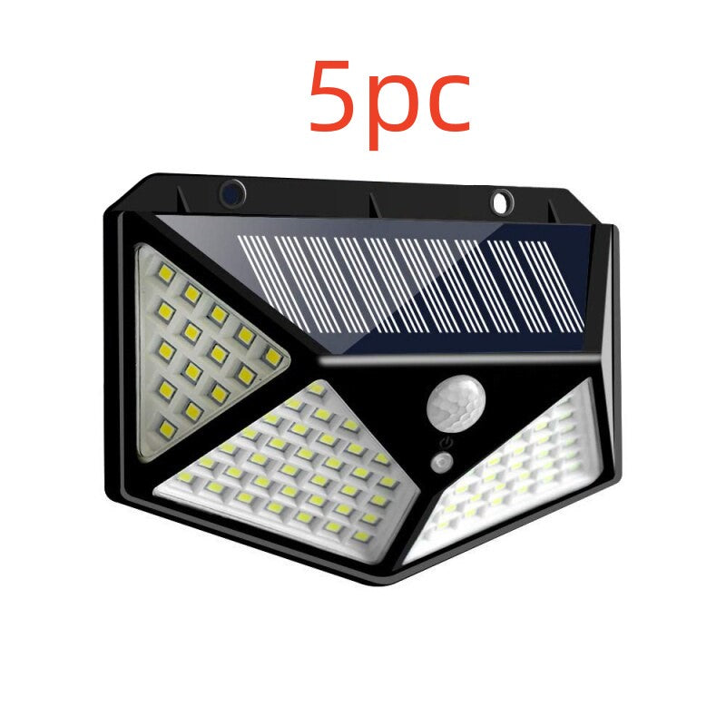 100-LED Solar PIR Motion Sensor Wall Light | W-100LED | 7W | 2200mAh | 120° PIR | 8–10m | 3 Modes | 6hr Charge | PC+ABS | 1–10pc Packs | Outdoor Garden & Security