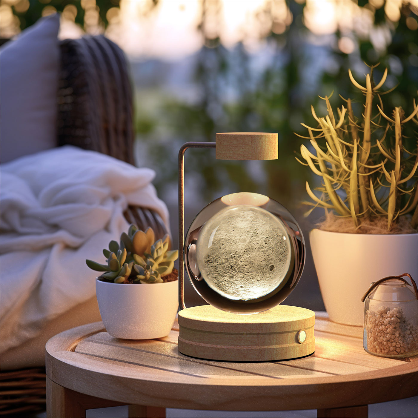3D Crystal Glass LED Night Light | Touch Switch | USB Rechargeable | Walnut Wood Base | 27 Designs | Dark & Light Wood | Bedroom, Gift & Home Decor