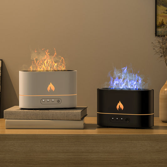 Flame Effect Aromatherapy Humidifier | USB 5W | ≤36dB | 2–8hr Timer | Auto Power-Off | 10m² | Aroma Diffuser | Mood Light | Black & White