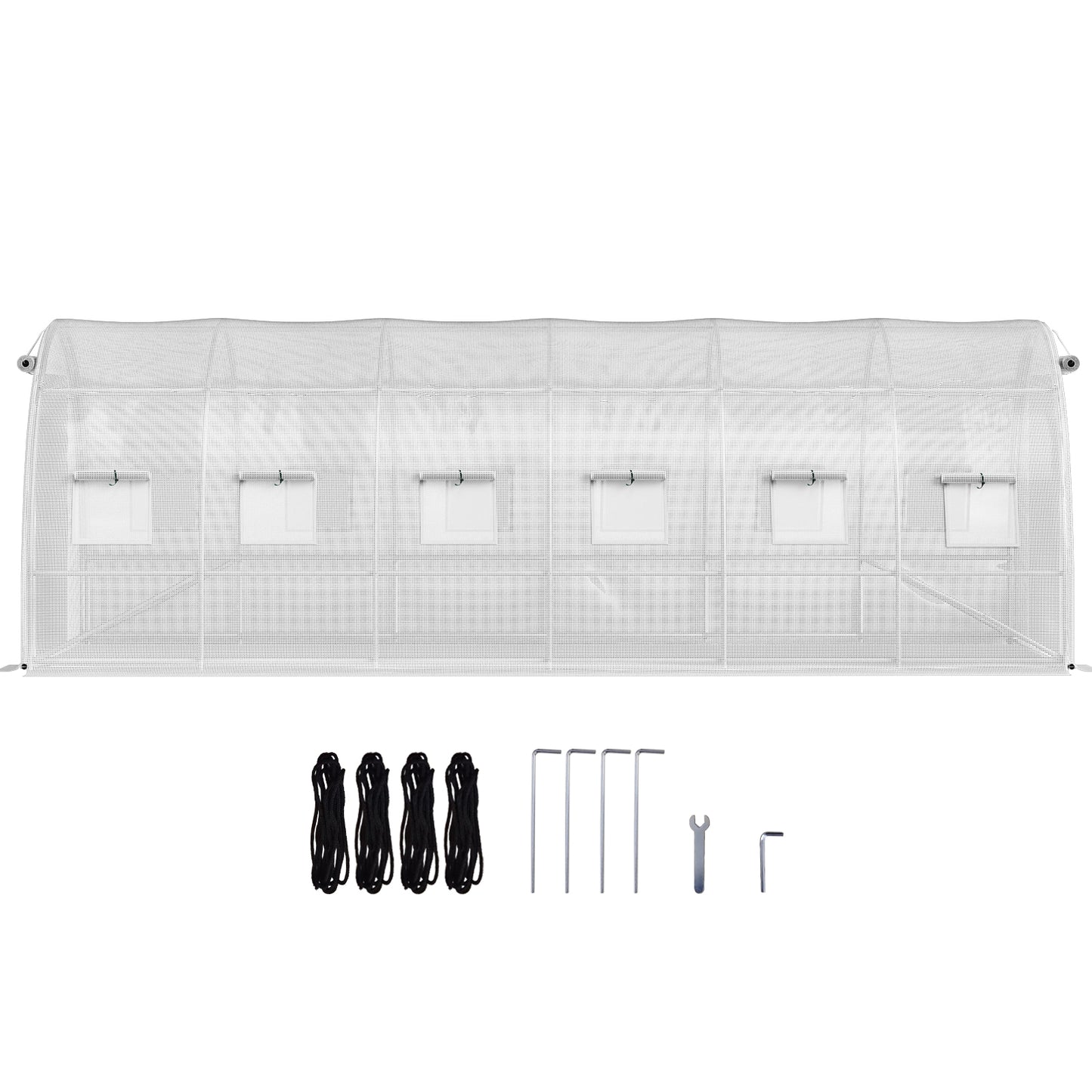 VEVOR 20'×10'×7' Walk-In Tunnel Greenhouse | Galvanized Steel, 12 Roll-Up Windows, 2 Zippered Doors, White