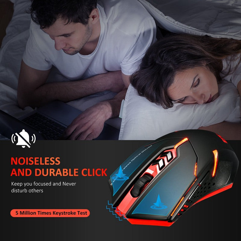 7-Button Silent Wireless Mouse | LED Backlight | 2400 DPI | 2.4GHz | 10m | 8-Min Auto Sleep | Nano USB Receiver | Blue & Red