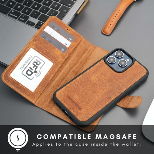 Leather MagSafe Wallet Case for iPhone 16 Pro – Full-Grain with RFID Blocking