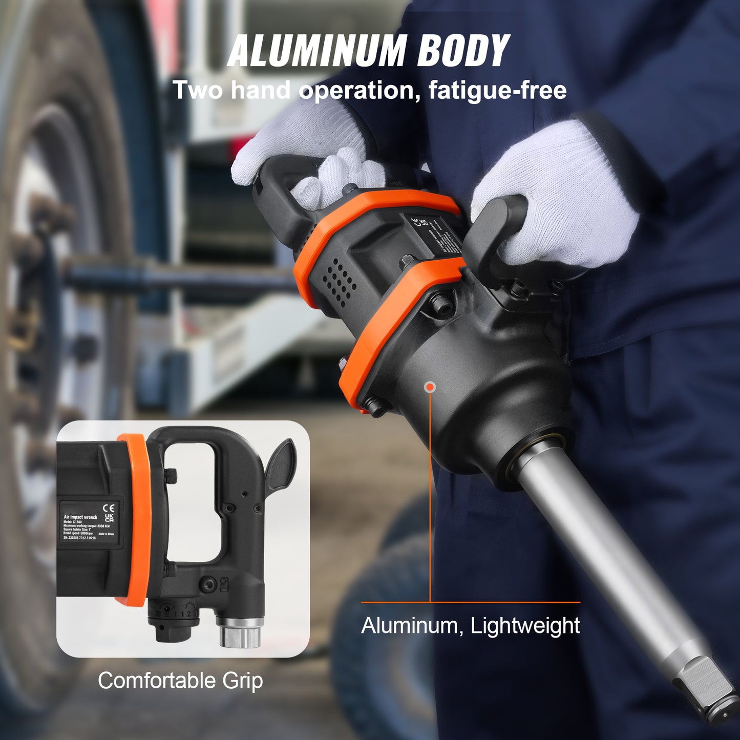 VEVOR 1" Air Impact Wrench | 3160 ft-lbs Reverse Torque, 8" Extended Anvil, Pneumatic Impact Gun & Case