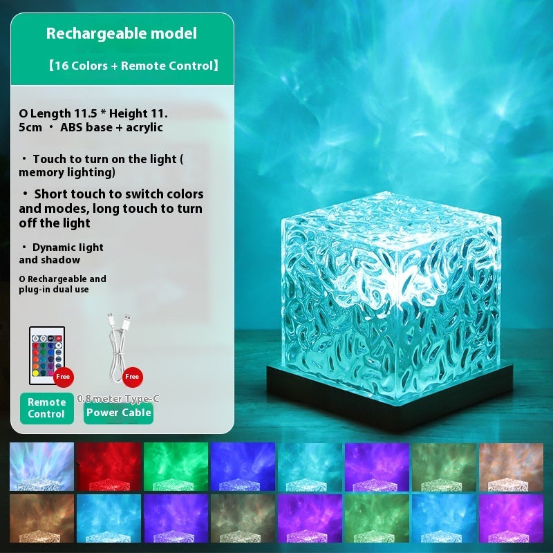 Water Ripple Crystal Atmosphere Lamp | Acrylic | USB Rechargeable | Touch & Remote Control | 40,000hr LED | Dynamic Ripple Projection | RGB 16-Colour & Tricolor | Bedroom, Dining & Outdoor