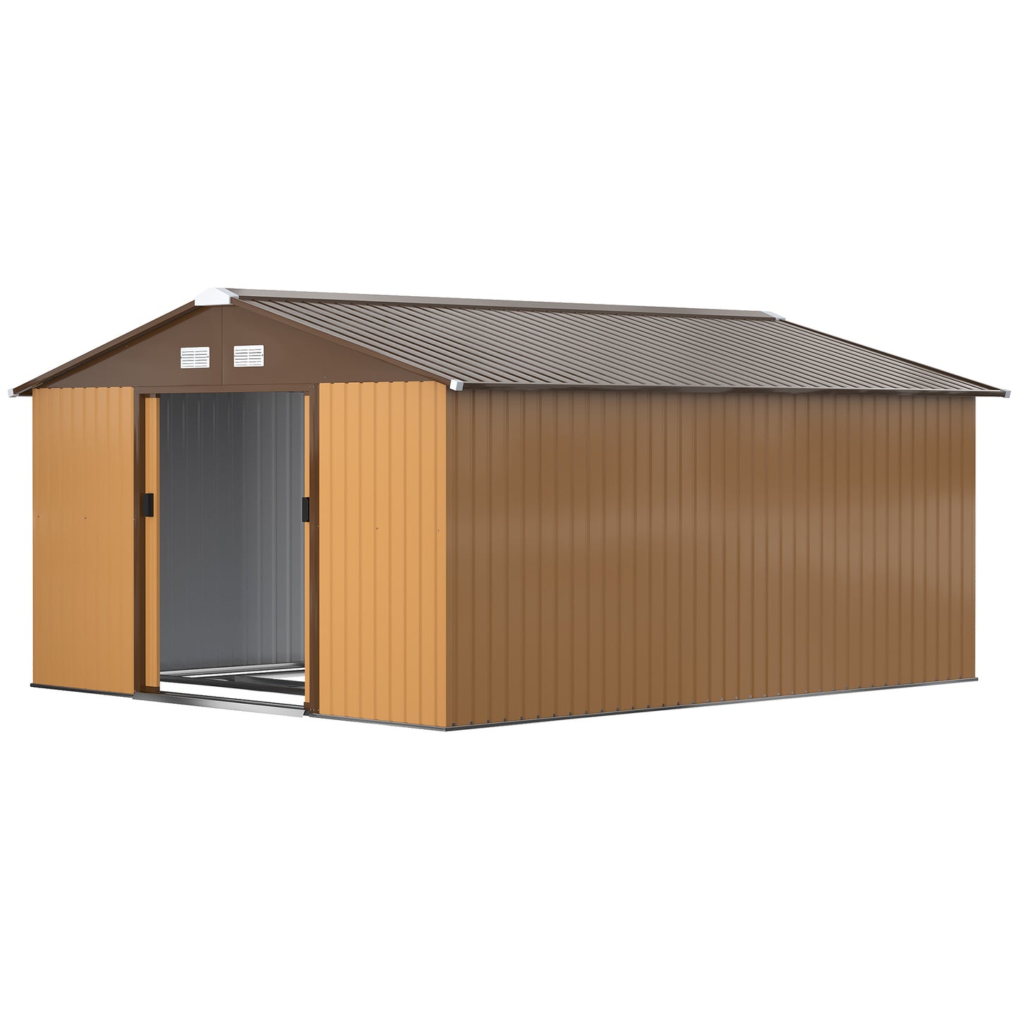 Garden Metal Storage Shed | Double Locking Doors, Outdoor Utility Shed for Bikes & Yard Tools, Brown