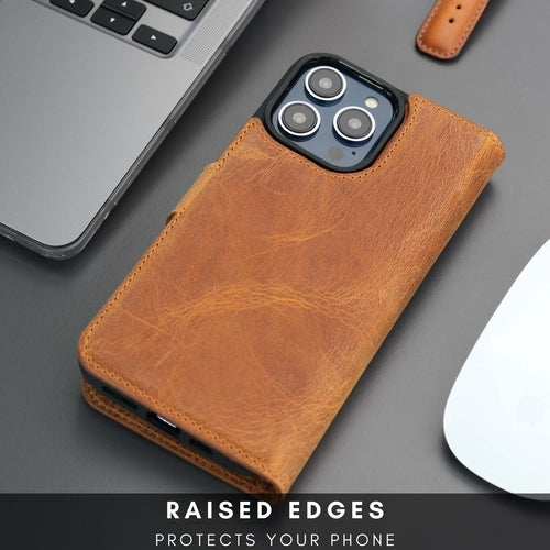 Leather MagSafe Wallet Case for iPhone 16 Pro – Full-Grain with RFID Blocking
