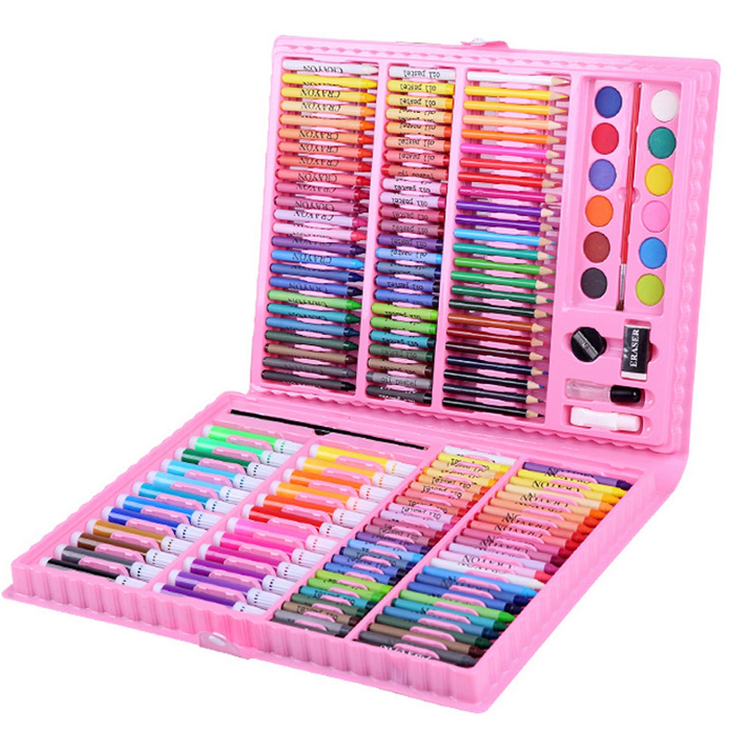 168-Piece Watercolour & Colour Pen Art Set | Complete Painting Kit | School & Art Supplies | Black & Pink Case