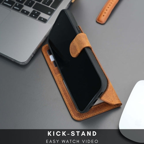 Leather MagSafe Wallet Case for iPhone 16 Pro – Full-Grain with RFID Blocking