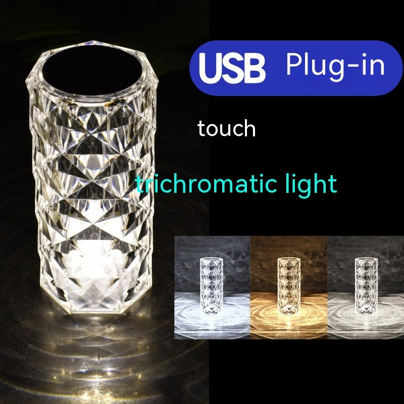 Crystal Rose LED Atmosphere Table Lamp | 2W | RGB 16-Colour, 7-Colour, Tricolour & Warm White | Touch & Remote | Rechargeable, USB & Battery | Ø7.5×16cm | 10 Styles | Gift & Decor