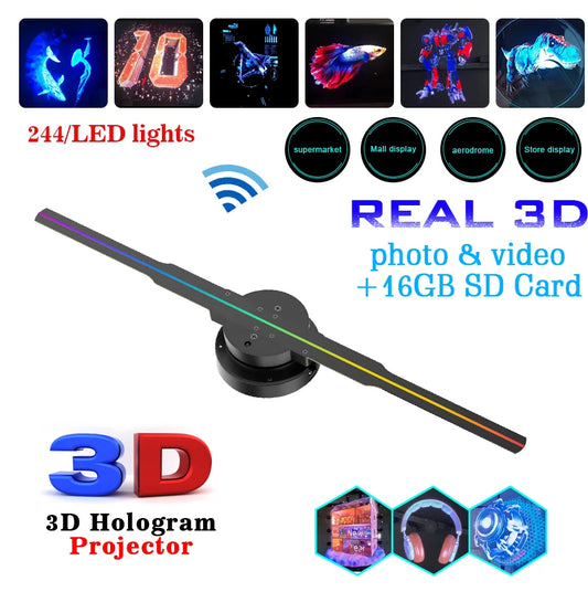 3D Holographic Fan Display | 410mm | 640×640 | App, Card & PC Control | Multi-Function Remote | HD Non-Flicker | 12V/2A | AU, EU, UK & US Plug | Shops, Bars, Events & Holiday Decor