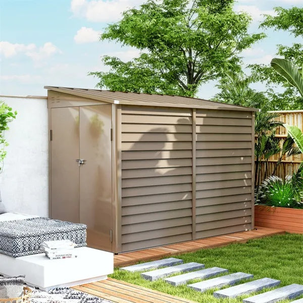 Large Galvanized Steel Garden Shed | 38ft², 56"x106" Footprint, Snow-Rated, Vent & Wide Door, Brown