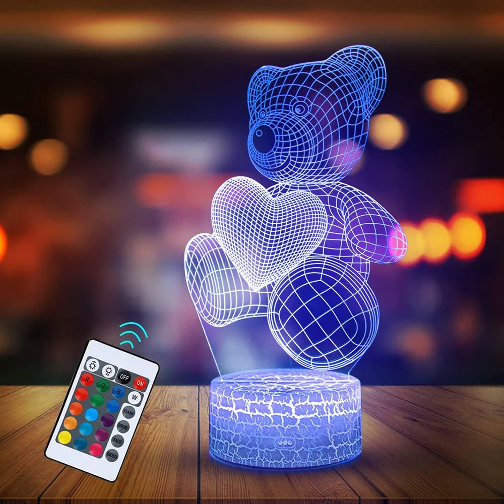 3D Acrylic LED Teddy Bear Night Light | 16 RGB | Remote & Touch | USB & Battery | 85×85×37mm | 100,000hr | Bedroom, Kids & Gift | Christmas, Birthday & Valentine’s