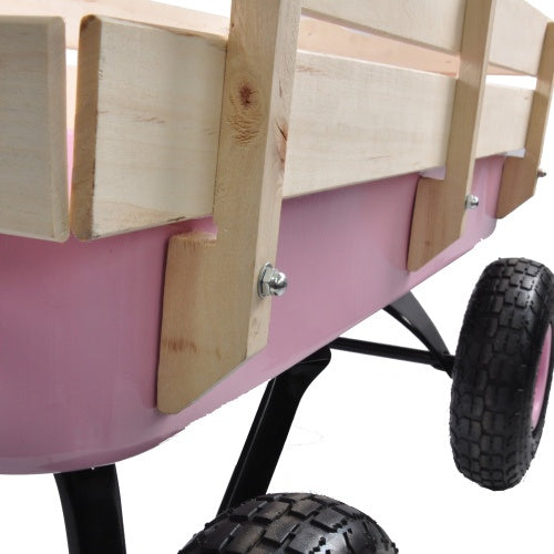 All-Terrain Garden Wagon Cart | 176 lbs, Wood Railing, 10" Air Tires, Foldable Handle, Blue/Pink/Red