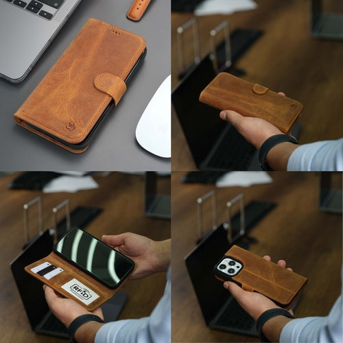 Leather MagSafe Wallet Case for iPhone 16 Pro – Full-Grain with RFID Blocking