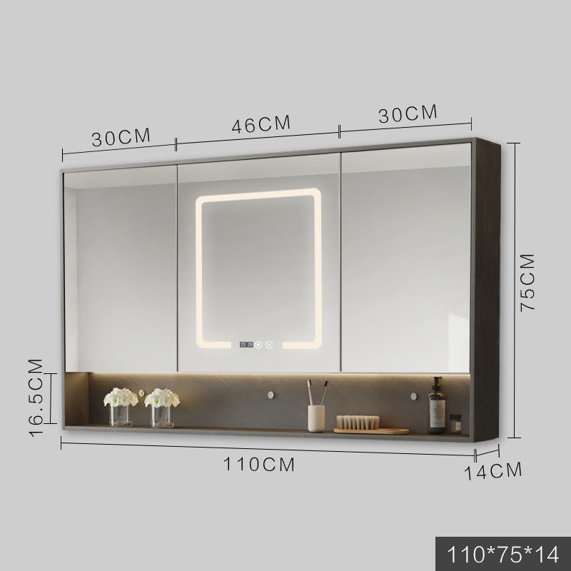 Solid Wood Wall-Hung Bathroom Mirror Cabinet | LED Light, Anti-Fog, Built-in Storage, 9 Sizes, Grey & Wood