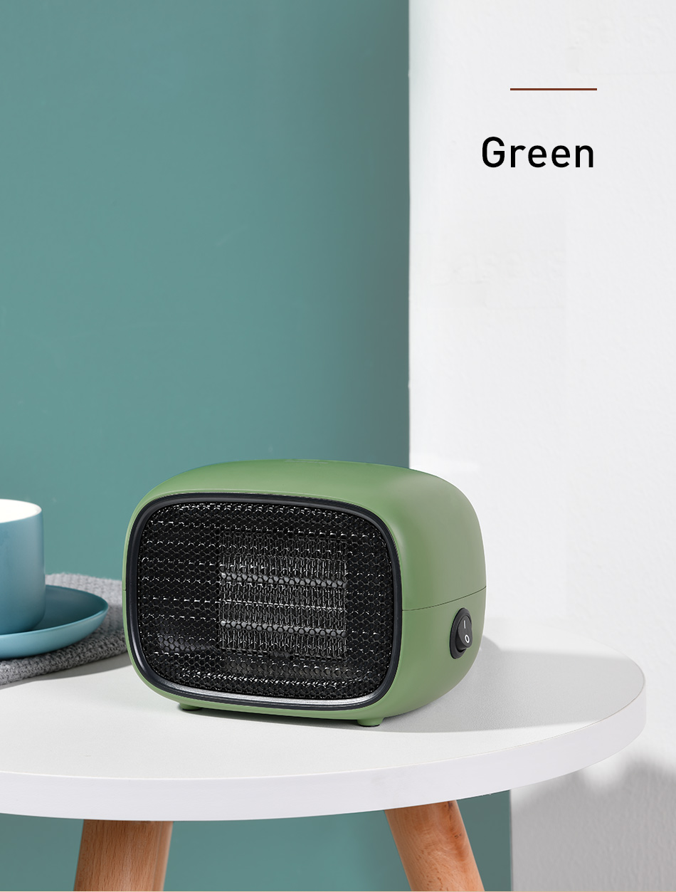 Mini PTC Ceramic Space Heater | 500W | 3-Second Heat-Up | PTC Ceramic | Flame-Retardant ABS | 158×90×114mm | 220V EU | Green, White & Yellow | Portable Desktop Heater