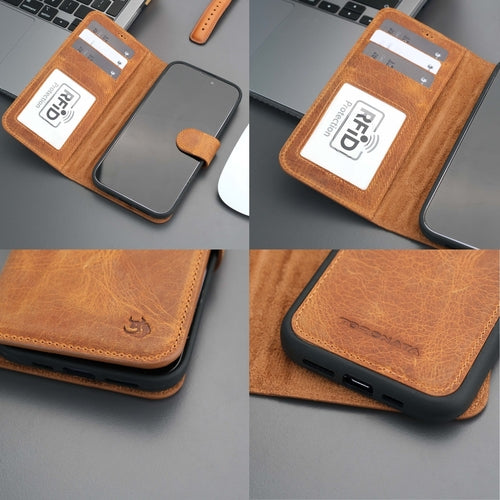 Leather MagSafe Wallet Case for iPhone 16 Pro – Full-Grain with RFID Blocking
